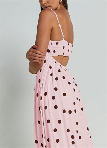 Image of Yuemengxuan Boho Maxi Dresses for Women Spaghetti Strap Flowy Smocked Long Dress Casual Summer Vacation Beach Maxi Dress