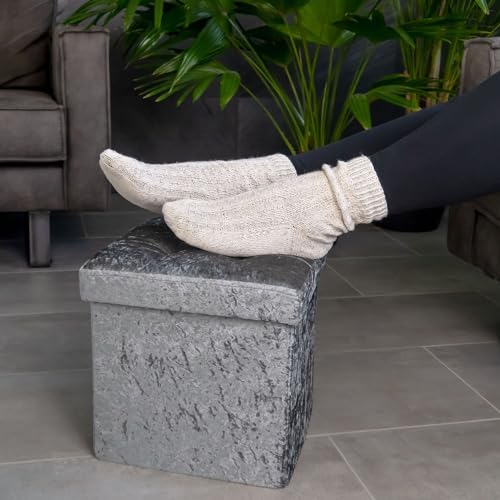 Sitzcube repose-pieds pliable en velours gris pour petits espaces
