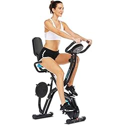 Ancheer Bicicleta De Spinning ANCHEER Bicicleta estática plegable con soporte para tablet y asiento cómodo, bicicleta de interior con aplicación y 10 niveles de resistencia magnética ajustable, capacidad de peso: 265 LB (negro)
