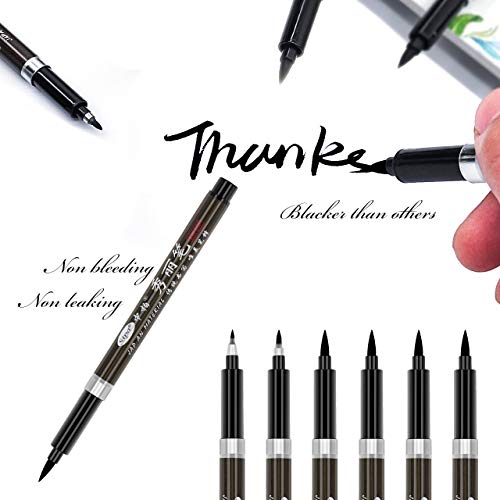 Rilanmit Calligraphy Pens Set For Beginners, Hand Lettering Pens Brush Drawing Markers Kits Chinese Japenese Pens Black Ink For Journaling, Writing, Art Drawing, 3 Size(Pack Of 6) #TOP1