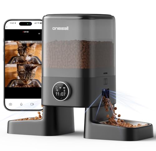 Image of oneisall Automatic Cat Feeder with Camera for 2 Cats, 1080P HD Night Vision, 20 Cups /5L Cat Feeder Automatic, 2-Way Audio, Motion-Activated Alerts, 5G WiFi APP Remote Control Pet Feeder