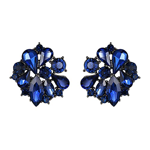 Flyonce Flower Clip-on Earrings for Women, Rhinestone Crystal Floral Clip On Earring2