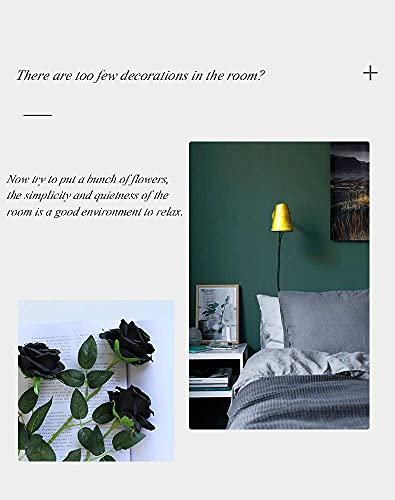 Laelfe 12 Pcs Artificial Flowers Roses Fake Silk Flowers Long Stem Artificial Black Roses For Home Wedding Party Halloween Outdoor Decorations(Black) #TOP3