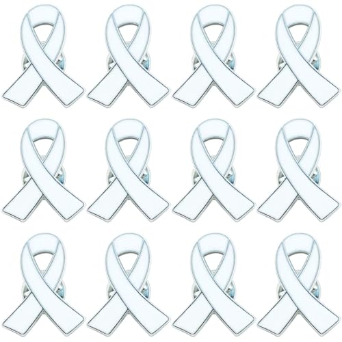 12 Pcs Lung Cancer Awareness Pins White Ribbon Pins Peace Promote Blindness Victims of Terrorism and Adoption Awareness Pin
