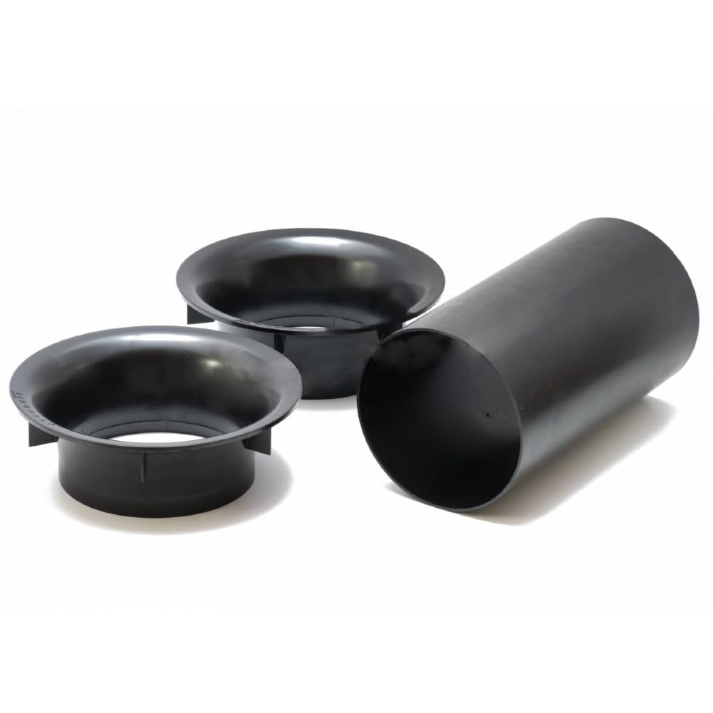 GK SOUND KIT SET PER AEROPORT, da 10 cm con 2 flange curve e tubo reflex per subwoofer, cassa, per auto, casa, spl, colore nero, 1 kit