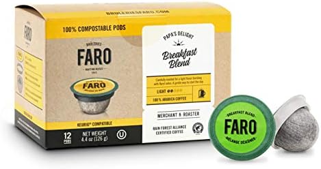 Faro Breakfast Blend, Light Roast Coffee. 100 Percent Compostable, Single Serve Cups for Keurig K Cup Brewers, 72 Count