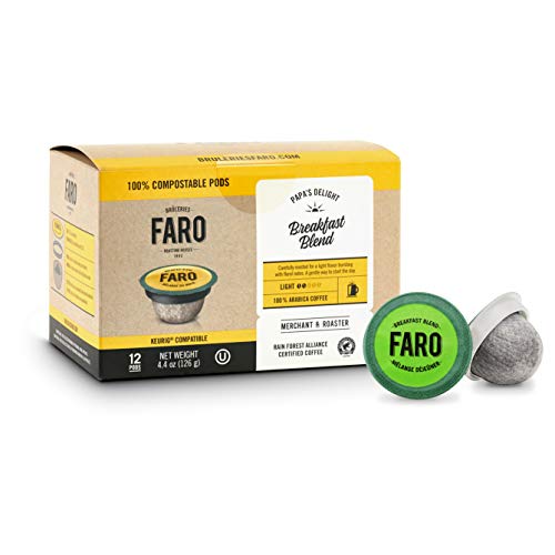Faro Breakfast Blend, Light Roast Coffee. 100 Percent Compostable, Single Serve Cups for Keurig K Cup Brewers, 72 Count