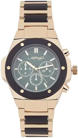 ED HARDY Men's Gold Tone and Matte Black Watch with Round Face