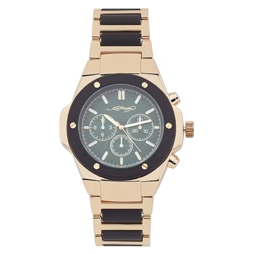 ED HARDY Mens Gold Tone and Matte Black Watch with Round Face 50441GB-42-X27