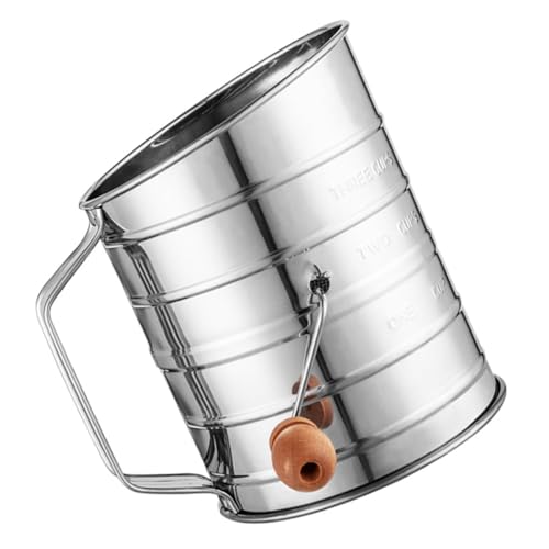 KICHOUSE Flour Sifter for Baking Cup Stainless Steel Sifter with Fine Mesh and Rotary Hand Crank Capacity Design with Measurement Markings for Quick and Efficient Sifting