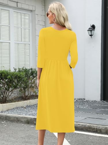 Image of Heymoments Women's Casual 3 /4 Sleeve Midi Dress Crewneck A Line Tiered Flowy Loose Travel Long Dresses with Pockets