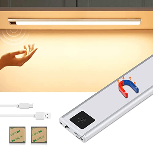 Luz Armario,Luz LED con sensor de movimiento para armario,USB Recargable inalámbrica debajo del armario Escalera Luz 3 Modos regulable Gabinete Luces,Cocina,Gabinete (20CM, blanco cálido) Cover