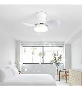 LJX 82cm Ventilateur de Plafond avec Lumière et Télécommande Silencieux DC Ventilateur Plafonnier écoénergétique Aspect Bois LED Dimmable Réversible pour Chambre Cuisine Salon, Blanc