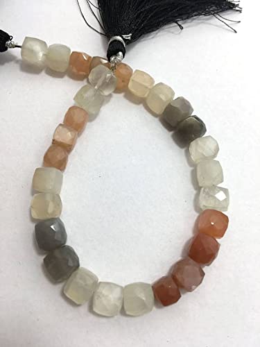 Perles pierre de lune LKBEADS facettées box de 7 à 8 mm sur fil de 8 pouces