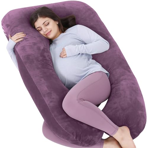 Awesling 抱き枕 妊婦 U字型 全身枕、授乳クッション、妊娠抱きまくら、マタニテイー抱き枕 だきまくら妊婦 快眠 グッズランキング 腰枕 多機能 背もたれ 男性用 女性用 横向き寝 洗える枕カバー付き (ダークパープル)