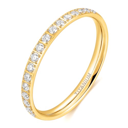 TIGRADE 2mm Women Titanium Eternity Half Ring Cubic Zirconia Anniversary Wedding Engagement Band Size 3-13.5, Gold, Size 7.5 by TIGRADE - Used condition - US$10.42