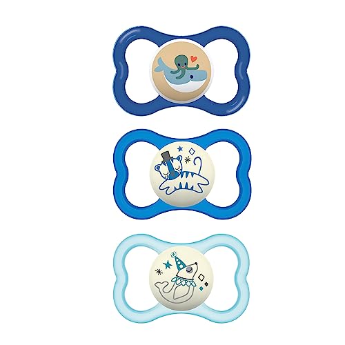 Image of MAM Air Night & Day Baby Pacifier, For Sensitive Skin, Glows in the Dark, 3 Pack, 6-16 Months, Boy,3 Count (Pack of 1)