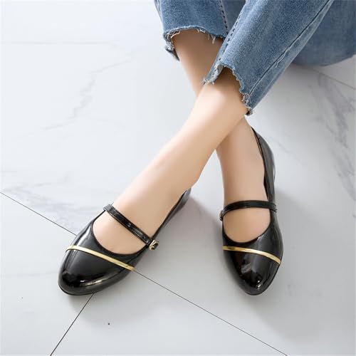 LYYSKY Women's Patent Leather Mary Jane Flats Pumps with Buckle Round Toe Cute Ballet Work Shoes Plus Size 32-52/US2-US194