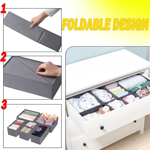 Foldable Drawer Organiser Box- Fabric Drawer Dividers Wardrobe Storage Organiser Storage Cubes for Bras, Socks, Underwear, Ties, Scarves, Cosmetics (3PCS-Grey) - Image 2