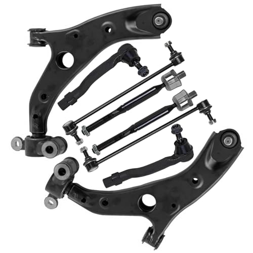 Image of Detroit Axle - 8pc Front End Kit for 2014 2015 2016 2017 2018 Mazda 3, 3 Sport, 2 Lower Control Arms with Ball Joint 4 Outer Inner Tie Rod Ends 2 Stabilizer Sway Bar End Links Replacement