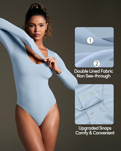 Image of IUGA Bodysuits for Women Tummy Control Body Suits for Womens Compression Slimming Thong Bodysuit V Neck