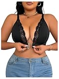 MakeMeChic Women's Plus Size Bra Floral Lace Front Closure Spaghetti Strap Bralette Underwear Black XX-Large