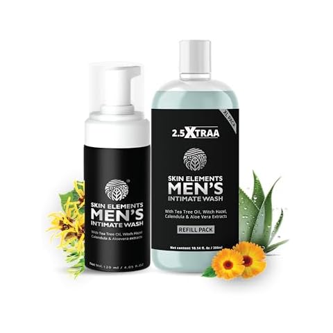 Skin Elements Men's Intimate Wash JUMBO Pack | with Refill | For 180 Days | 14.2 fl. oz | pH Balanced Hygiene Foaming Wash | Prevents Bad Odor | with Tea Tree Oil | Genital Wash | Super Saver Pack | Cover
