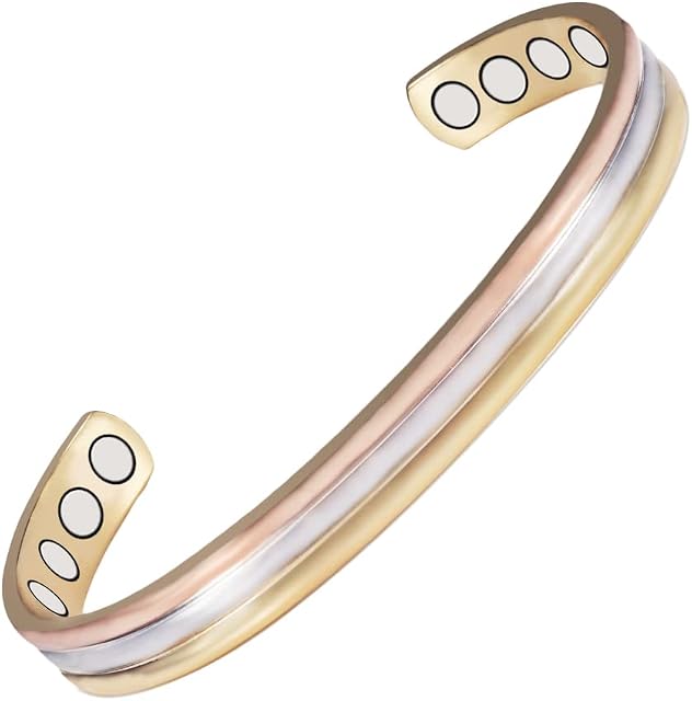 Tri Tone Magnetic Copper Bracelets for Women or Men, Copper Bangles with 8 Magnets, 6.5'', Adjustable Size, Women's Day Gift for Mom, Wife