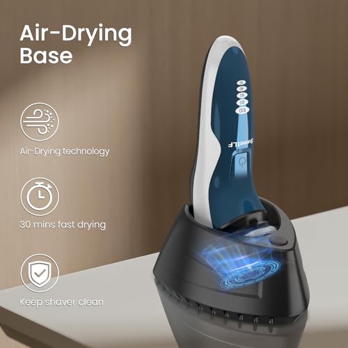 Image of SweetLF Electric Shaver with Air Drying Base - IPX7 Waterproof Electric Razor, Rechargeable Cordless Shavers for Men, Type-C, 120Mins Runtime, Plug & Play, Pop-up Trimmer, (with Charger),Blue