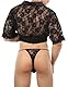 Bommi Fairy Sexy Durchsichtige Erotik Schlafrobe Spitze Transparente Bademantel Hausbekleidungs Set Langarm Unterhemden Nachtwäsche Mit G-string (DE/NL/SE/PL, Numerisch, 42, Regular, Regular, Schwarz)