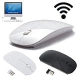  SIMPLISIM: Souris Optique sans Fil Design Ultra Fine Ergonomique 2,4 GHZ USB Extra Plate (Blanc)