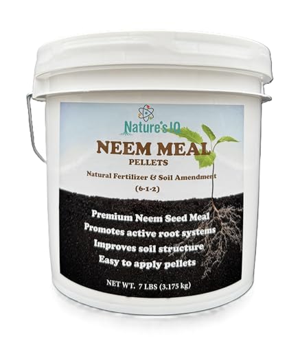 Natures IQ NEEM Meal pellets (7 LBS). Natural Fertilizer/Soil Ammendment. Improves Soil Structure & Promotes Active Root Systems. Easy to Apply in resealable Bucket.