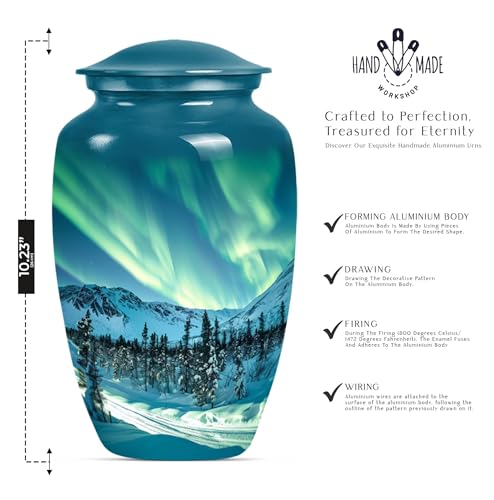 Image of Personalized Northern Lights - Decorative Urns for Ashes - Large Cremation Urns - 10 Inch - Large with Velvet Bag - Memorial Urns - Funeral Urns for Male & Female - Unique Urns - Burial Urn
