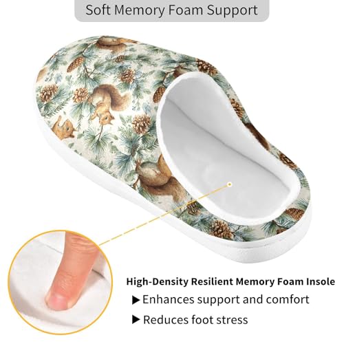 Fuzzy Memory Foam Slippers for Women/Men Squirrel Pine Cone Pattern Fluffy Winter House Shoes Indoor and Outdoor3