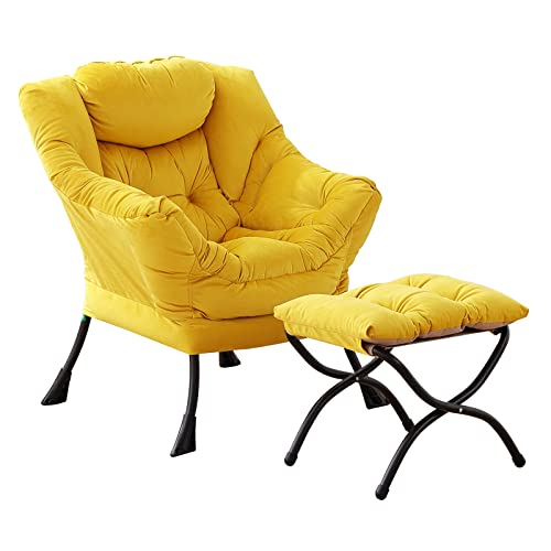 Image of LITA Lazy Chair with Ottoman, Comfy Accent Reading Chair, Yellow