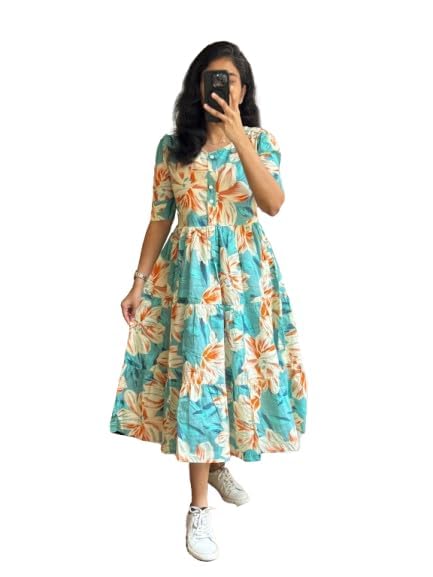Women's Pure Cotton Maxi Midi Dress Western Dress for Women Elegant Floral Printed Long Dresses | Soft & Breathable Fabric | Casual Trending Dress for Women-picture-20