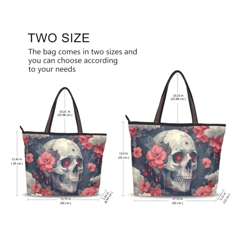ALAZA Sugar Skull Flower Sylish Retro Women Tote Bag Handbag Large Capacity Shoulder Bags M2