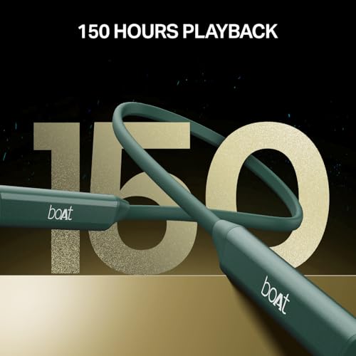 Image of Boat Rockerz Trinity Grande, 150H Battery, Hi Res Audio by LDAC, Dual Pair, ENx Tech, Stream Ad Free Music via App Support, Bluetooth Neckband, Wireless with Mic Earphones (Green)