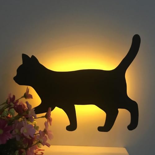 Lámpara de pared de gato con luz ambiental y sensor acústico para habitación 7