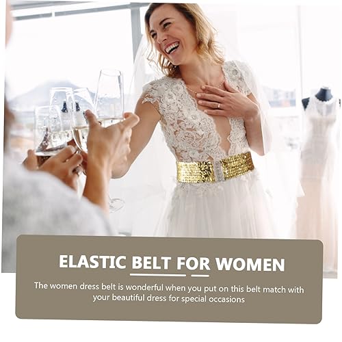 Wide Gold Sequin Elastic Belt for Women Stretch Dress Waistband Decorative Sparkling Cinch Belt for Wedding Party and Dance Performances4