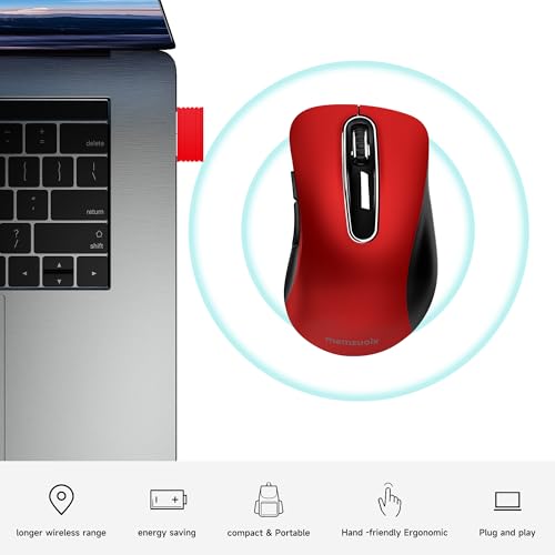 Image of memzuoix 2.4G Portable Wireless Mouse, 1400 DPI Mobile Optical Cordless Mice with USB Receiver for Computer, Laptop, PC, Desktop, MacBook, 5 Buttons, (Red)