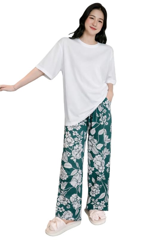Image of KSHS Printed Round Neck Short Sleeve Nightsuit Set | Pajama Set | Casual Night Dress for Women