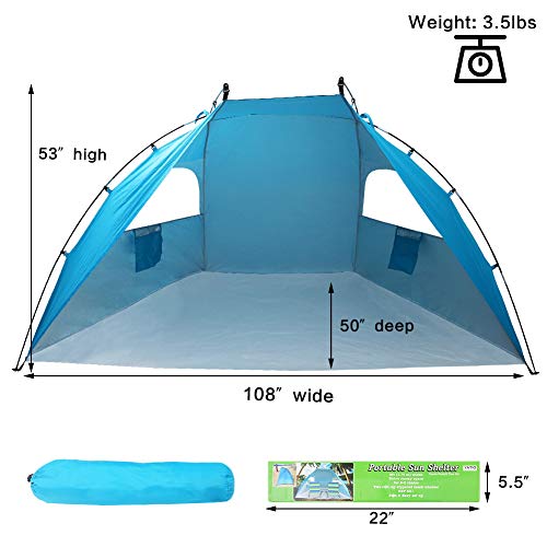 Easy Set Up Portable Sun Shelter Beach Tent Camping Shelter, 9Ft Large Tent For Family, Uv Protection,Blue #TOP2