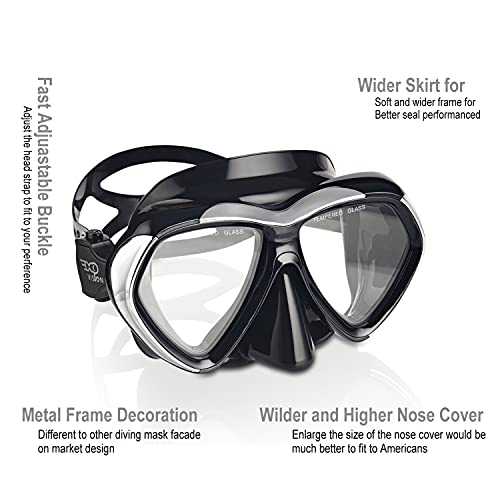 Foto von Schnorchel Tauchmaske, Anti-Leck Scuba Dive Schwimmbrille mit Nasenschutz Easybreath gehärtetes Glas Professionelle Schwimmausrüstung zum Schnorcheln Freitauchen (Schwarz)