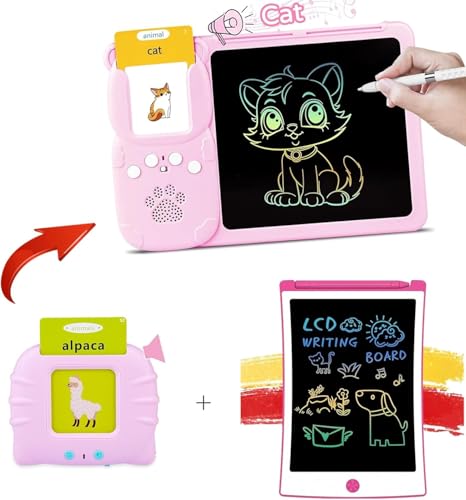 Image of 112 Talking Flash Cards with LCD Writing Tablet for Kids 3-8 Years, Rechargeable Learning & Drawing Board, Educational Toy for Boys & Girls, Preschool Learning Gift, Pink Doodle Board