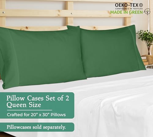 Image of Royale Linens Queen Pillowcase Set of 2 - Bed Pillow Cover - 20 inch x 30 inch - Pillowcases - 1800 Brushed Microfiber, Wrinkle & Fade Resistant - Soft & Cozy- Queen Size Pillow Case (Hunter Green)