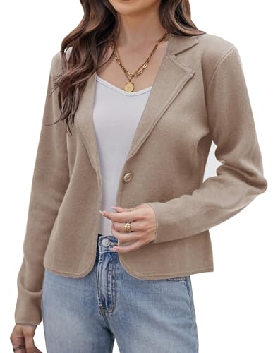 GRACE KARIN Cropped Jackets Khaki Knit Blazer Women...