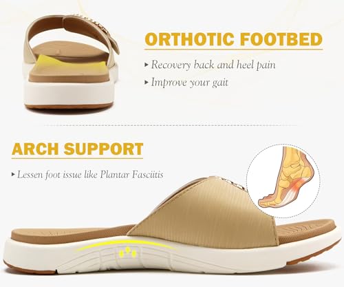 COFACE Womens Dressy Orthotic Slides Lightweight Yoga Mat Thick Cushion Recovery Walking Sandals Adjustable Slip On Slippers with Comfortable Plantar Fasciitis Arch Support3