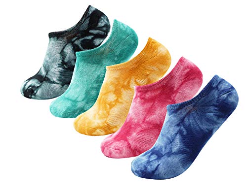 Bienvenu 5 Pack Colorful Pattern Low Cut Casual Liner Socks Tie Dye No Show Socks Hidden Invisible,Multi Color_No Show