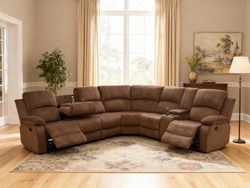 Trygoal Power Reclining Sectional Sofa Set, L-Shaped Sectional Couch for Living Room, Home Theater Seating with Cup Holders, Modern Intelligent Recliner Sofa, Brown